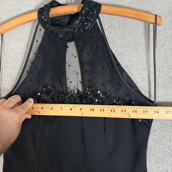 Vintage Dave & Johnny Mesh Cutout Dress Size S Black Halter Beaded Evening Gown - Picture 12 of 13